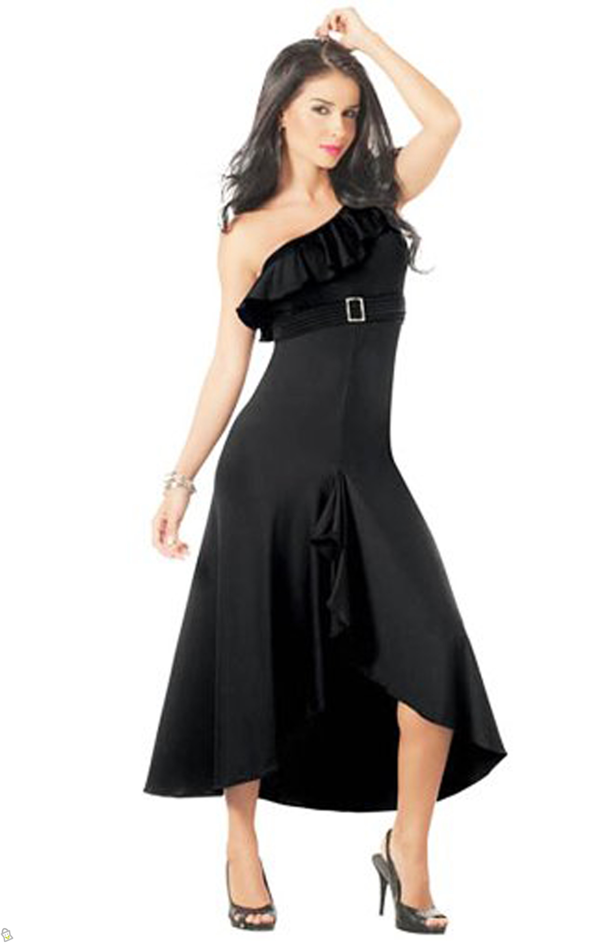 Black Sexy Long Evening Dress With Ruffle